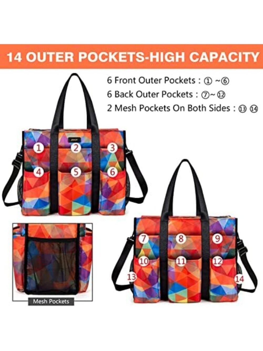 Spacious Utility Tote Bag with 24 Pockets - Perfect Teacher Travel Bag for Women - Picture 3 of 6